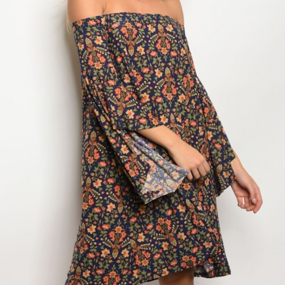 Bell Sleeve Off Shoulder Navy Dress S-M-L